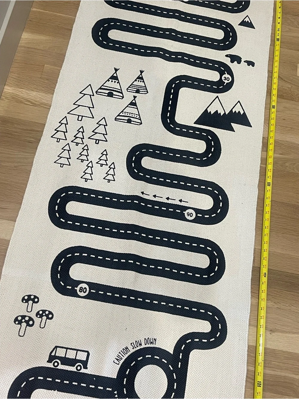 OYOY Adventure Road Play Rug Black & Cream Kids Car Track Rug